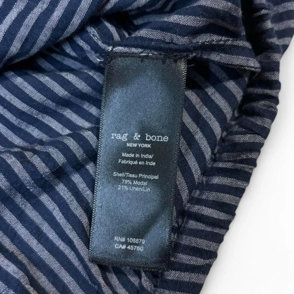 rag & bone Sz Small Navy Striped Peasant Blouse Modal Linen Boho Balloon Sleeve - Picture 6 of 6
